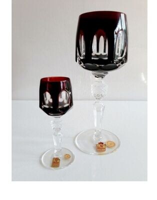 Bleikristall Weinglas und passendes Likörglas als Set, goldrubin, handgeschliffen Nachtmann Antika, 1a Zustand *