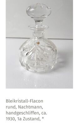 Altes Bleikristall, Flacon rund, handgeschliffen, ca. 1930, Nachtmann, 1a Zustand, ca. 10 cm i Durchmesser, Höhe ca. 14 cm