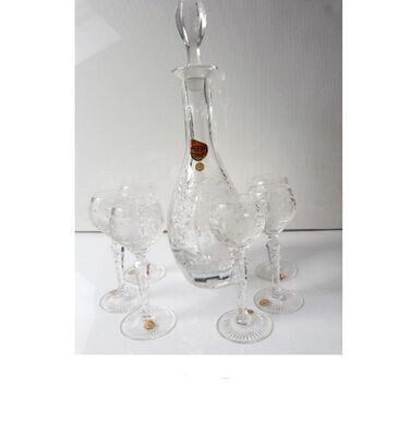 Altes Bleikristall,entzückendes Likörset, 1 Karaffe, 6 Gläser, Joska, Waldglashütte, Traube, 1a Zustand