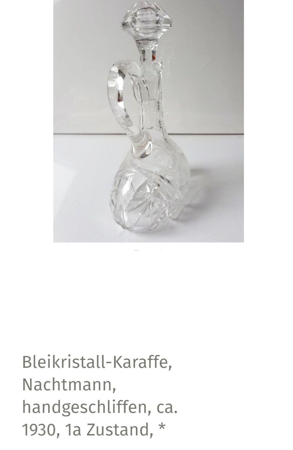 Altes Bleikristall, Karaffe, Nachtmann, handgeschliffen, ca. 1930, 1a Zustand