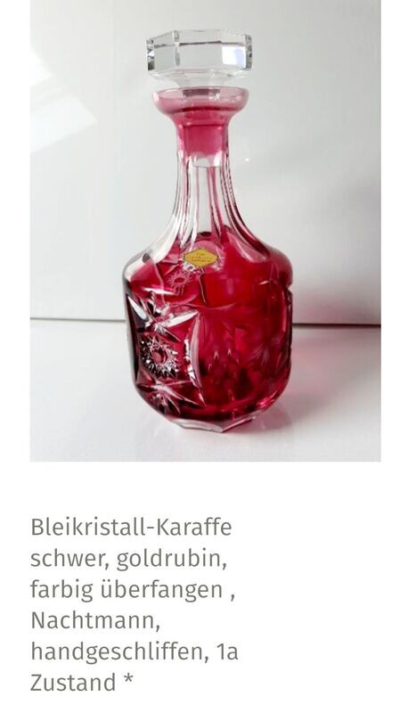 Altes Bleikristall, schwere Karaffe, goldrubin, farbig überfangen, Nachtmann, handgeschliffen, 1a Zustand