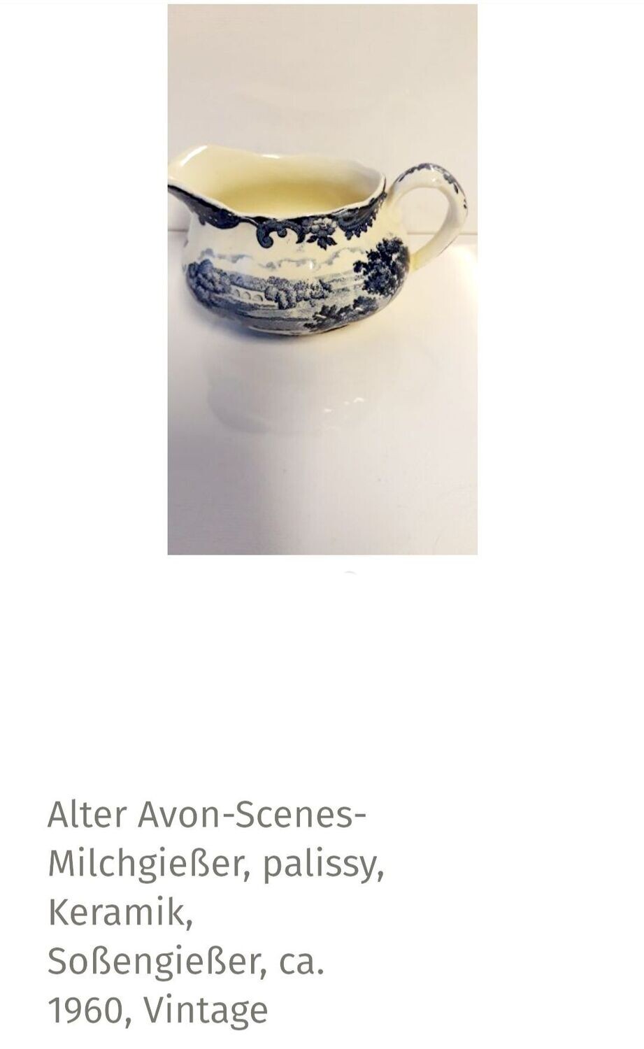 Alter Avon-Scenes-Milchgießer, palissy, Keramik, Soßengießer, ca. 1960, Vintage