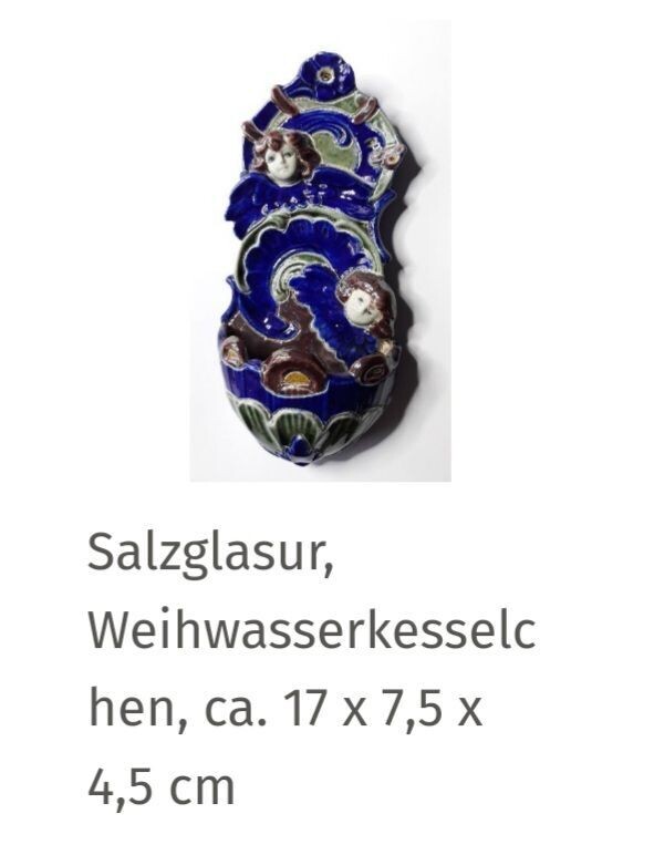 - Sammlerstücke - Salzglasiertes Steinzeug, Weihwasserkesselchen, mit entzückenden Puttenköpfen