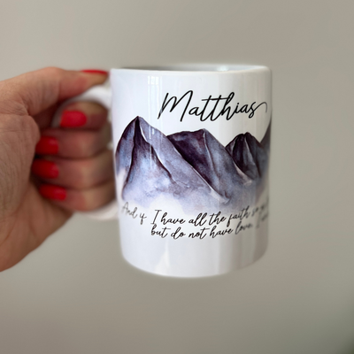 Tasse Blue Mountains / Tasse mit Bibelvers