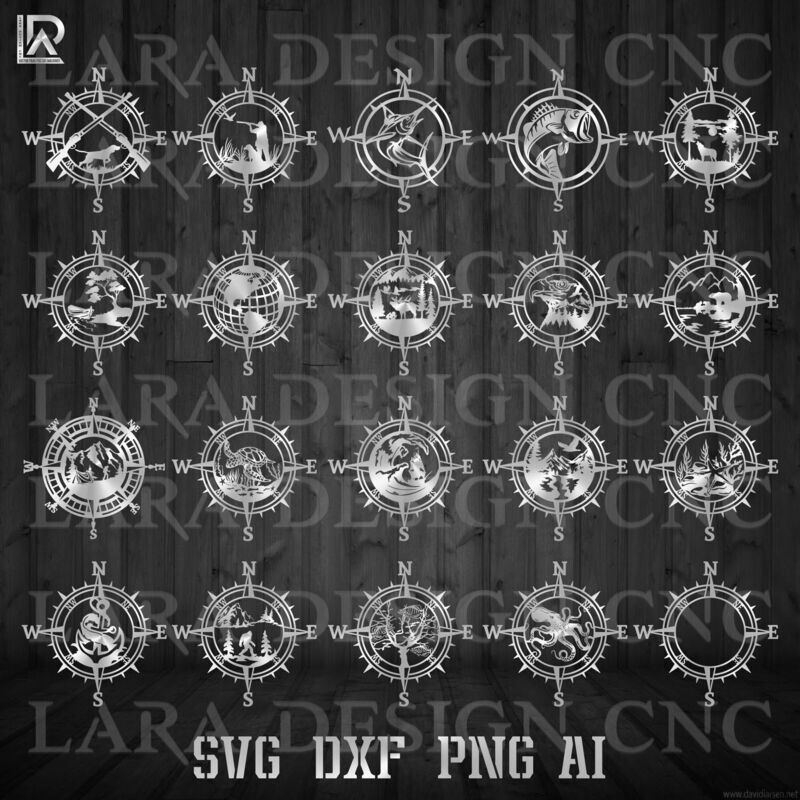 COMPASS MONOGRAM BUNDLE - DXF - SVG - AI - PDF