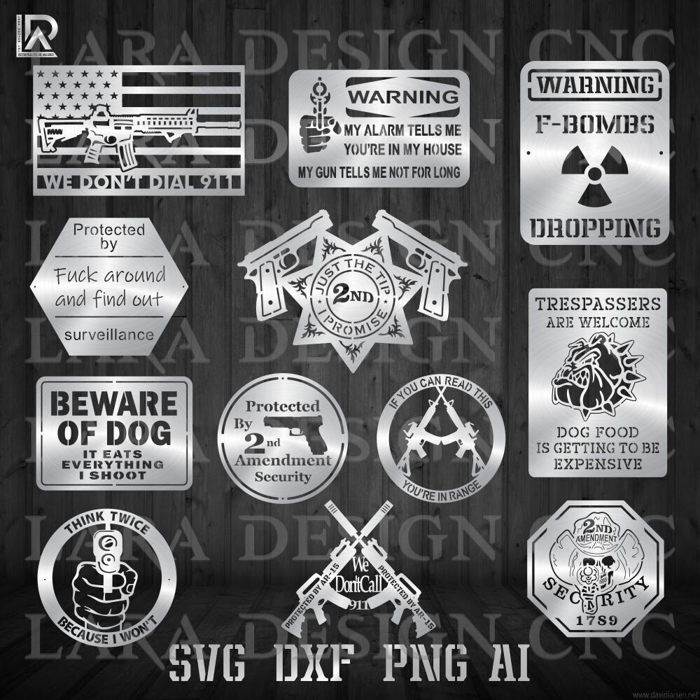 TRESPASSING WARNING SIGNS BUNDLE - DXF - SVG - AI - PDF