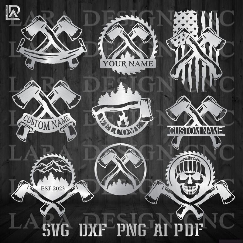 LUMBERJACK AXE  SIGNS BUNDLE - DXF - SVG - PDF - AI CUT FILES