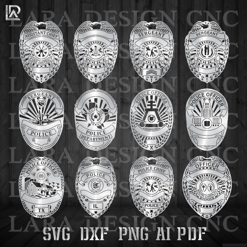 POLICE BADGES - DXF - SVG - PDF - AI - CUT FILES
