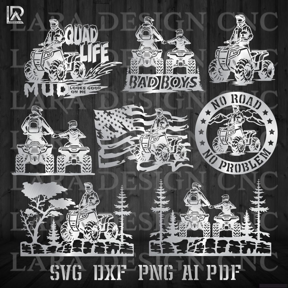 atv silhouette design, featuring a rider in mid-jump. Perfect for laser cutting and CNC machines, this SVG and DXF file is ideal for creating wall art