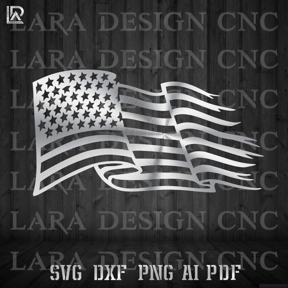 WAVY USA FLAG - DXF SVG PDF AI - CUT FILES
