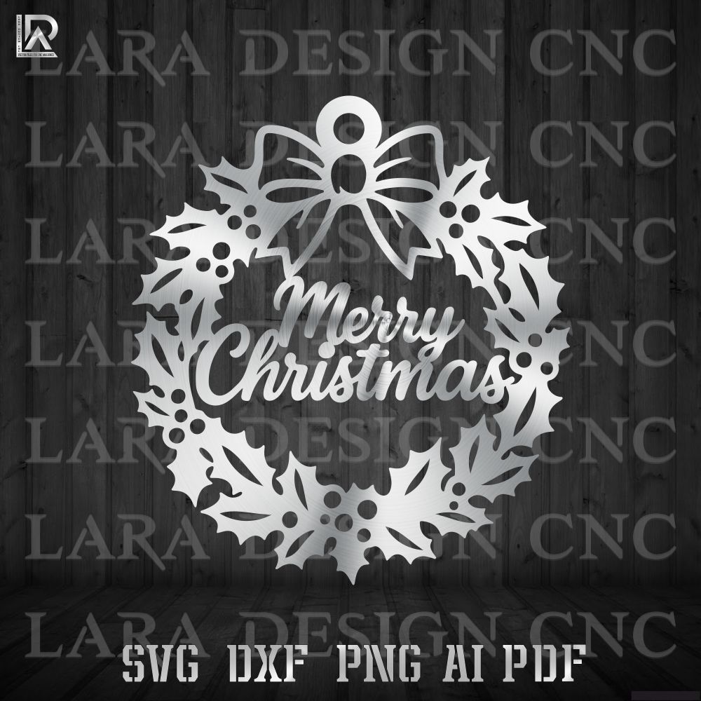 high-quality Merry Christmas holly wreath SVG/DXF file