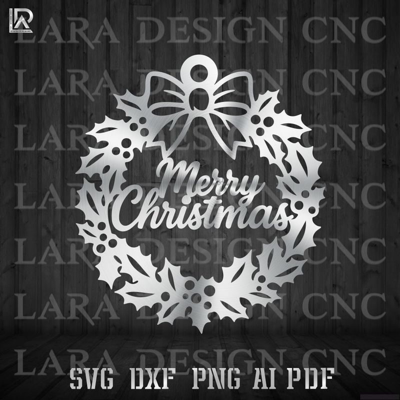 high-quality Merry Christmas holly wreath SVG/DXF file
