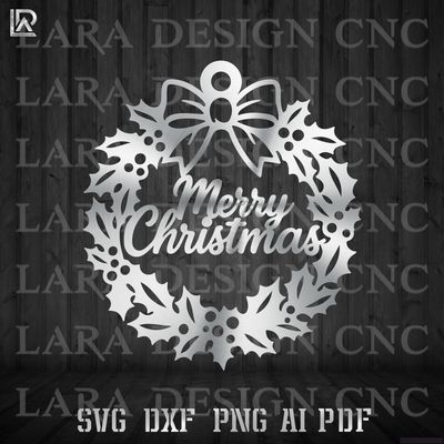 high-quality Merry Christmas holly wreath SVG/DXF file