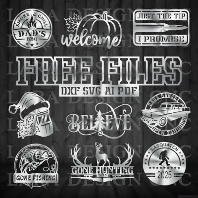 Free CNC DXF SVG plasma cutting files download - hunting monogram, Santa welder stencil designs for metal art