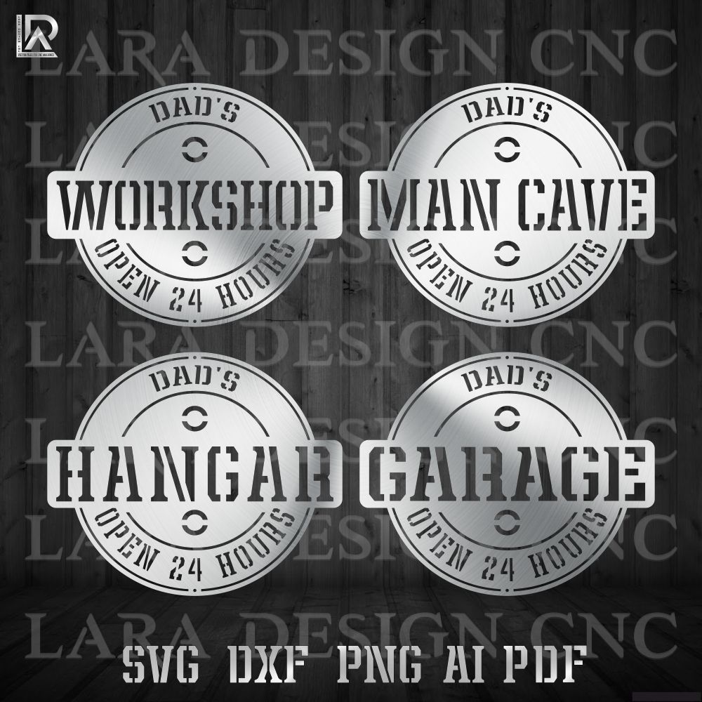Dad's Open 24 Hours metal sign plasma cut from steel, 20 inch garage wall art