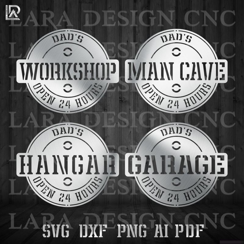 Dad's Open 24 Hours metal sign plasma cut from steel, 20 inch garage wall art