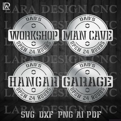 Dad's Open 24 Hours metal sign plasma cut from steel, 20 inch garage wall art