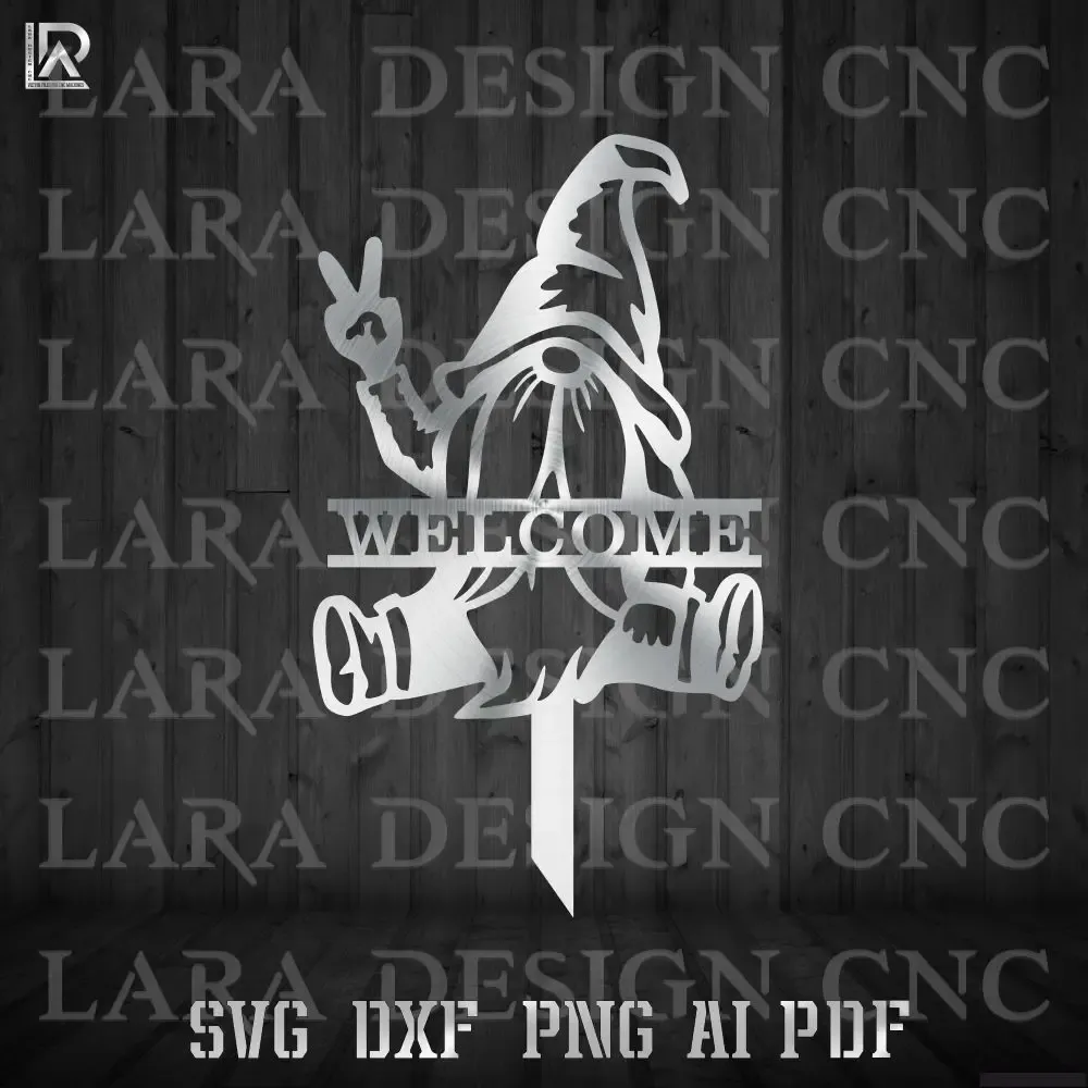 Free Gnome Garden Stake CNC plasma laser cut design. DXF SVG files for garden decor. Outdoor metal 