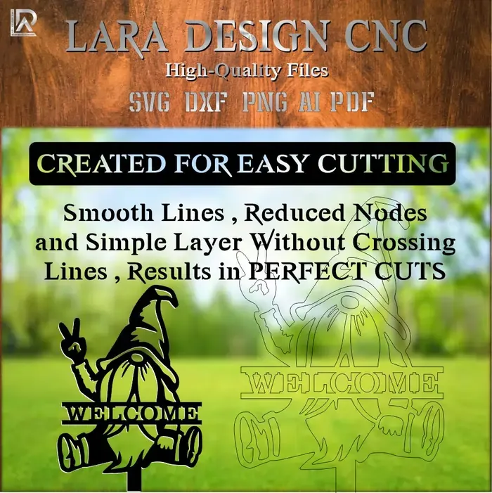 Free CNC gnome garden stake. DXF SVG files for laser cutting. Whimsical outdoor metal art.