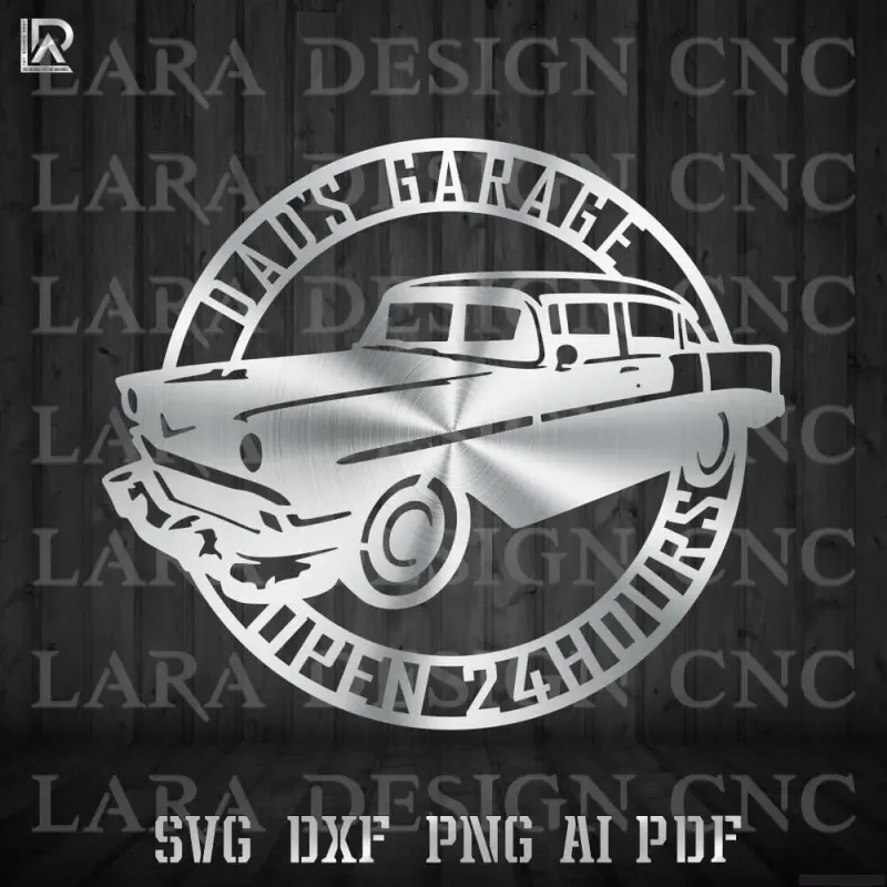 DAD'S GARAGE SIGN - DXF - SVG - PDF - AI - CUT FILES vector design svg monogram dad's garage open 24 hours