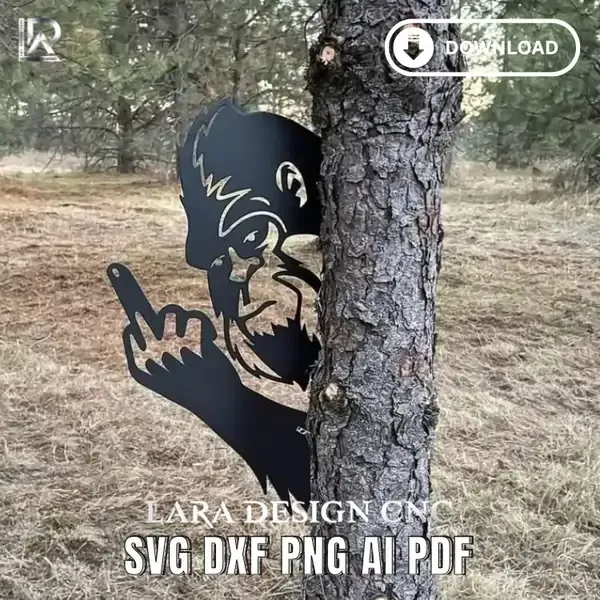Peeking Bigfoot middle finger DXF file for CNC plasma; funny Sasquatch metal wall art template and SVG laser cut file.