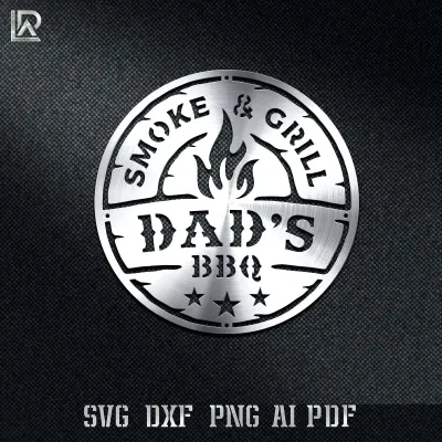 Dad's BBQ Smoke &amp; Grill CNC plasma laser cut metal art design. DXF SVG AI PDF files for garage decor. Personalized gift.