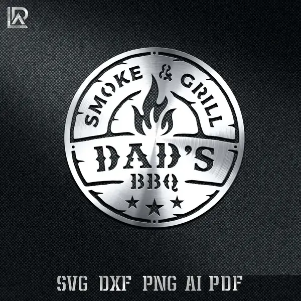 Dad's BBQ Smoke &amp; Grill CNC plasma laser cut metal art design. DXF SVG AI PDF files for home decor. Personalized gift.
