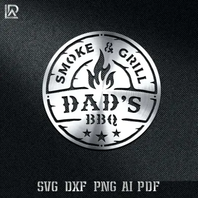 Dad's BBQ Smoke &amp; Grill CNC plasma laser cut metal art design. DXF SVG AI PDF files for home decor. Personalized gift.