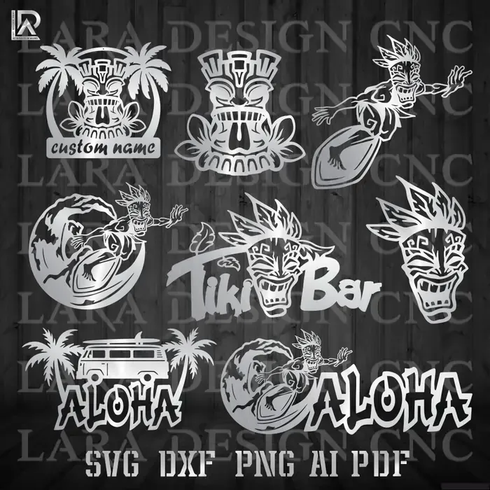 Aloha script wall art template for metal fabrication; modern cursive tropical sign design in DXF and SVG formats 