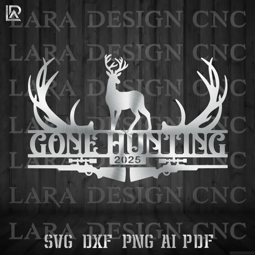 Gone Hunting Monogram CNC plasma laser cut design. Personalized deer hunting metal art. DXF SVG AI PDF files.