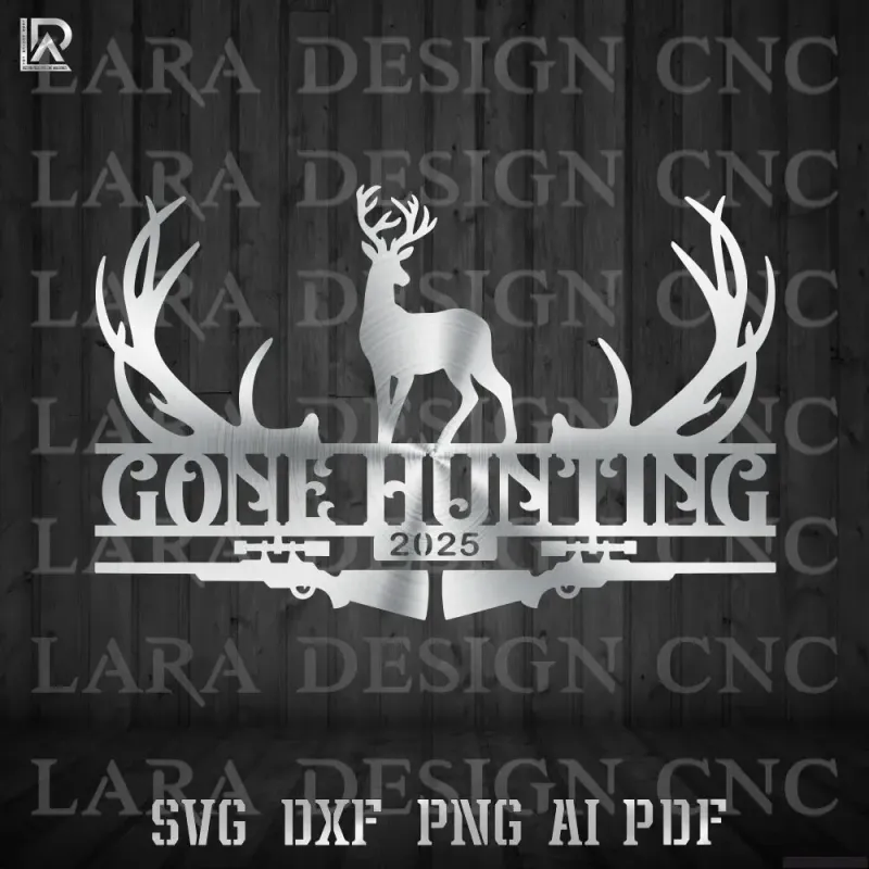 GONE HUNTING MONOGRAM - DXF SVG AI PDF - CUT FILES Gone Hunting Monogram CNC plasma laser cut design. Personalized deer hunting metal art. DXF SVG AI PDF files.