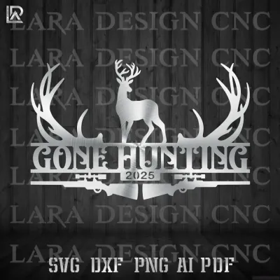 Gone Hunting Monogram CNC plasma laser cut design. Personalized deer hunting metal art. DXF SVG AI PDF files.