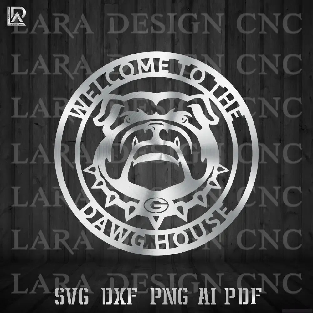  round CNC plasma and laser cutting DXF SVG design Welcome to the Dawg House bulldog