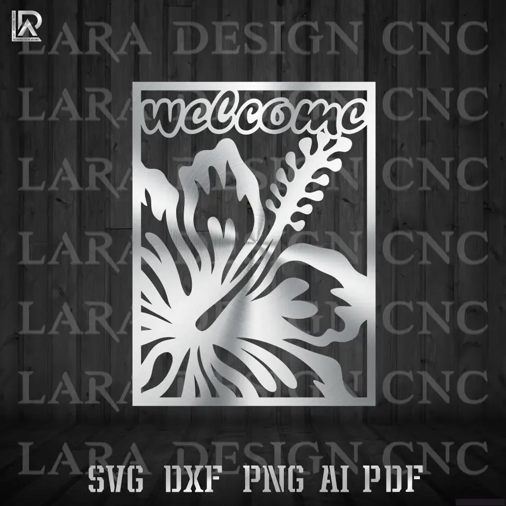 Welcome Hibiscus Panel Free DXF SVG | CNC Plasma &amp; Laser Cutting File