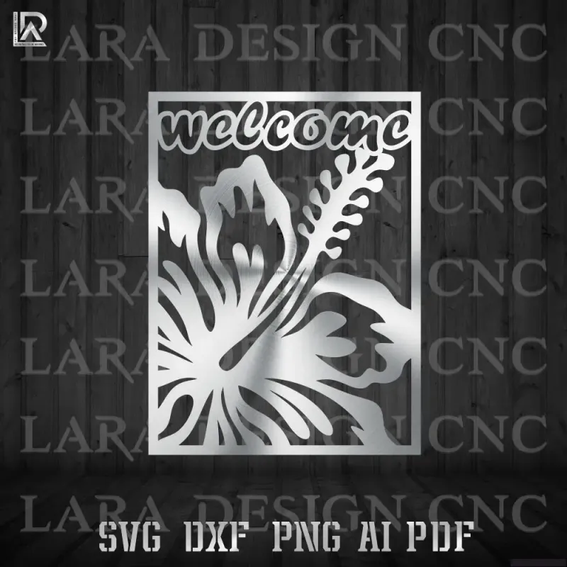 Welcome Hibiscus Panel Free DXF SVG | CNC Plasma &amp; Laser Cutting File