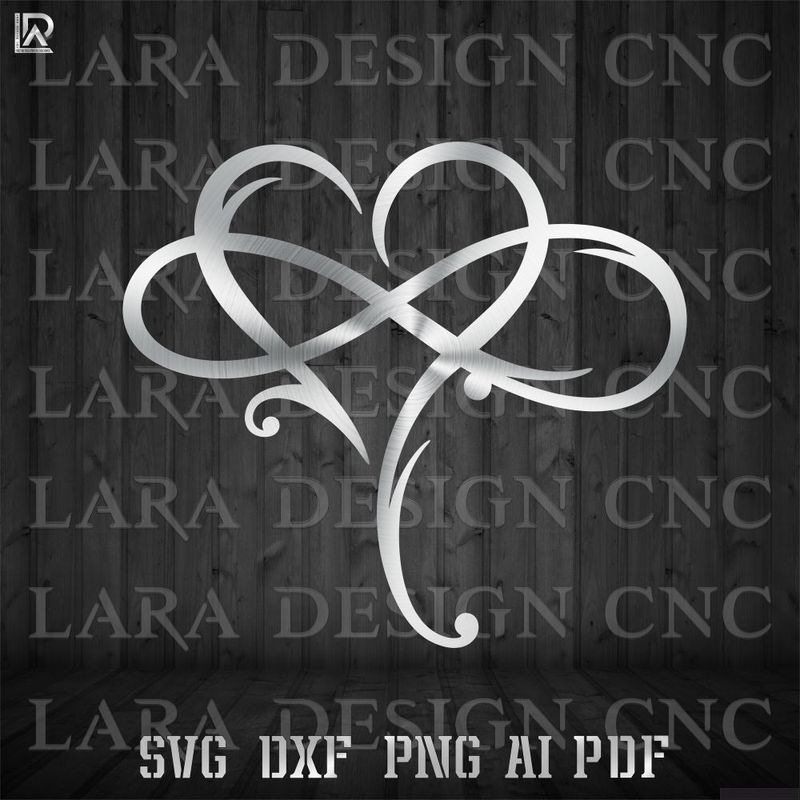 Infinity Heart CNC plasma and laser cutting design, featuring intertwined heart and infinity symbols in black silhouette