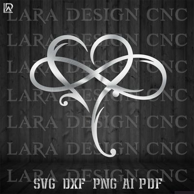 Infinity Heart CNC plasma and laser cutting design, featuring intertwined heart and infinity symbols in black silhouette