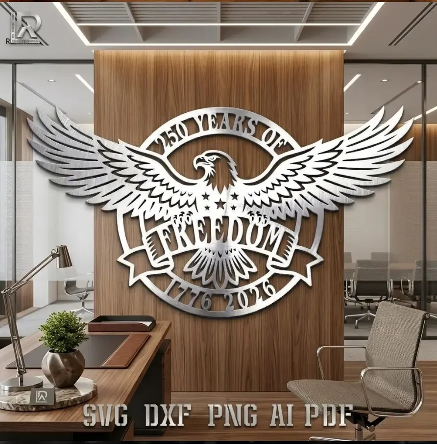 Majestic eagle with 'FREEDOM'. CNC plasma/laser files for patriotic wall art
