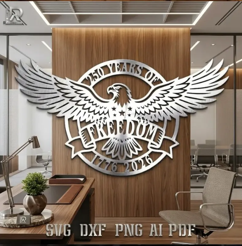 Majestic eagle with 'FREEDOM'. CNC plasma/laser files for patriotic wall art