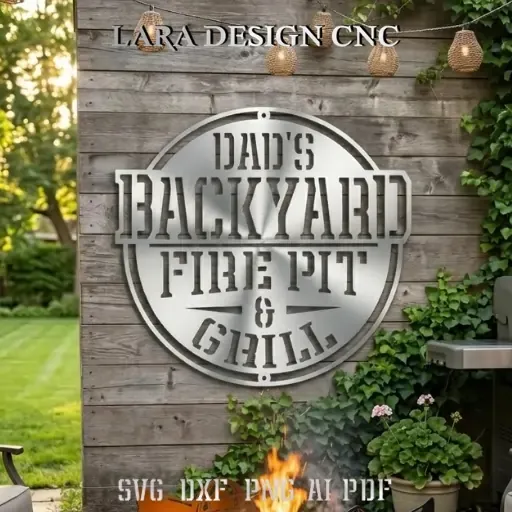 Dad's backyard firepit and grill CNC cut file design in DXF SVG PDF AI formats for plasma and laser cutting, 