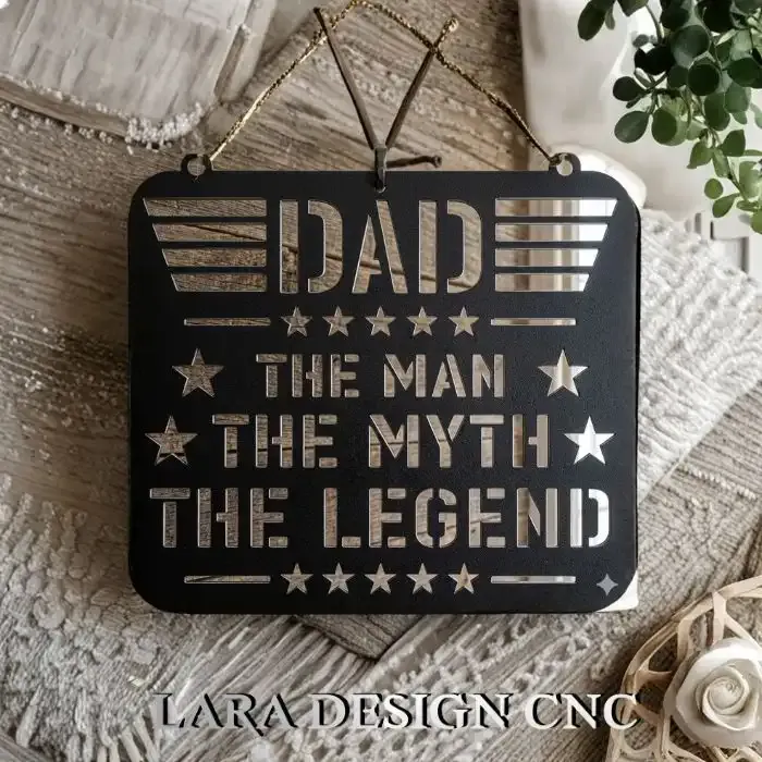 Dad The Man The Myth The Legend CNC plasma cut file in steel metal wall art design.
