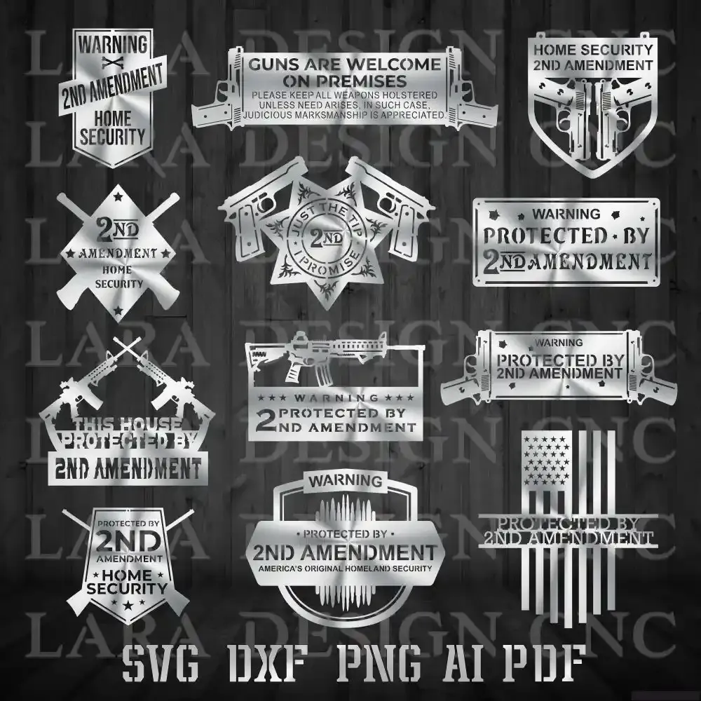 Protected by the 2nd Amendment home security signs bundle DXF SVG PDF files for CNC plasma and laser cutting