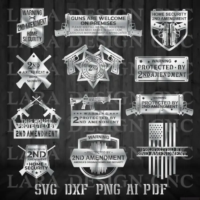 Protected by the 2nd Amendment home security signs bundle DXF SVG PDF files for CNC plasma and laser cutting