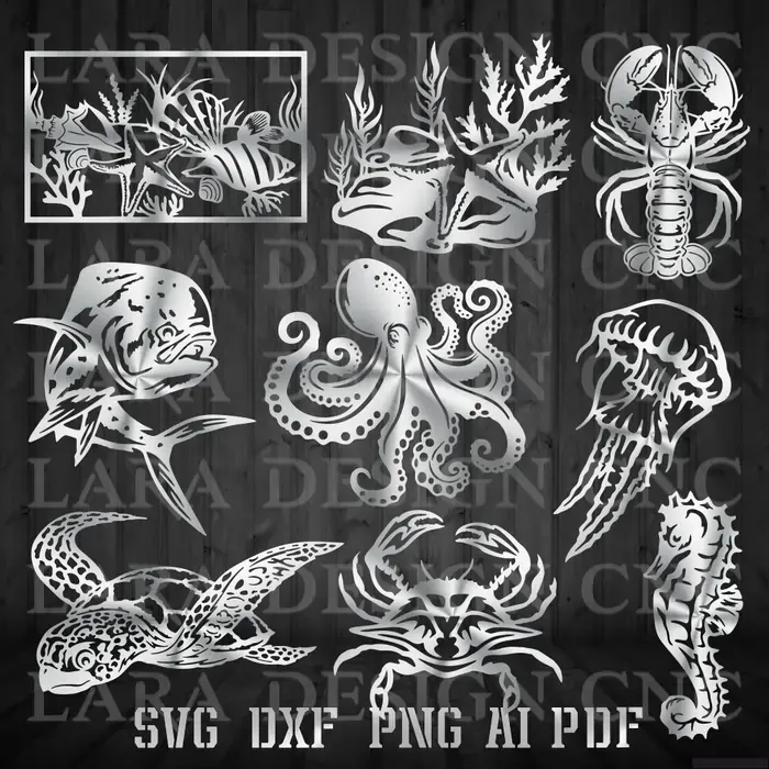 Ocean creatures DXF SVG bundle with cut ready sea animal designs for CNC plasma and laser cutting