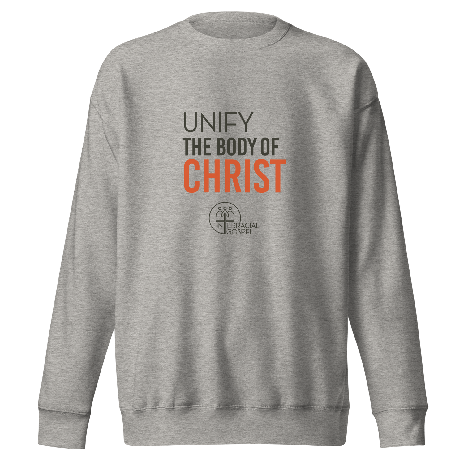 Unify the Body of Christ Unisex Sweatshirt, Front View, Color: Carbon Grey