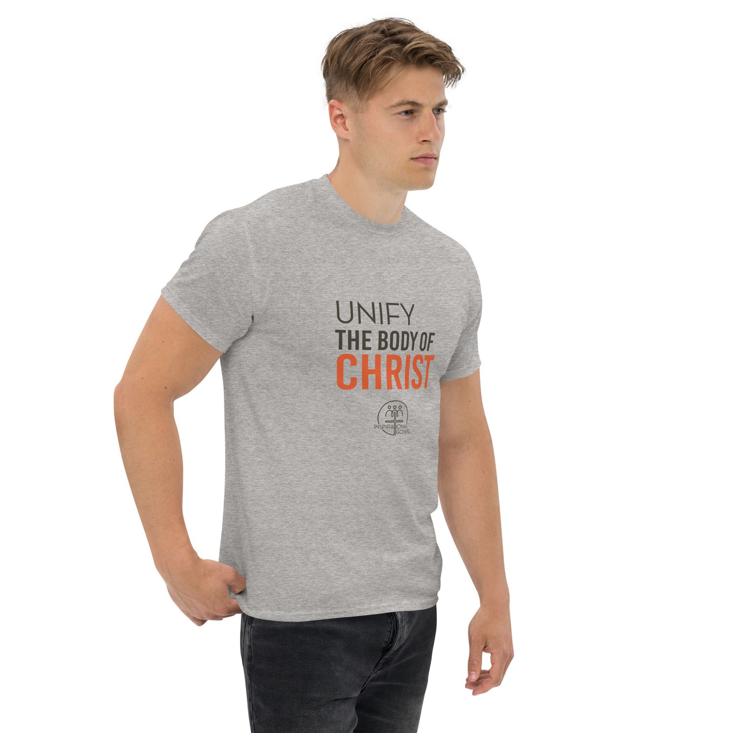 Unify the Body of Christ T-shirt, Front side view, Color: Sport Grey