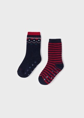 Mayoral 10323 junior boys navy and red 2 pairs anti slip sock set 8