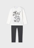 Mayoral 4775 Girl's LS Cat T-Shirt & Polka Dot Leggings /PLOMO VIGORE, Size: 2