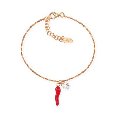 Amen BRCORR Women's Rose-Gold Red Pepper & Crystal Charm Bracelet - Lucky Horns