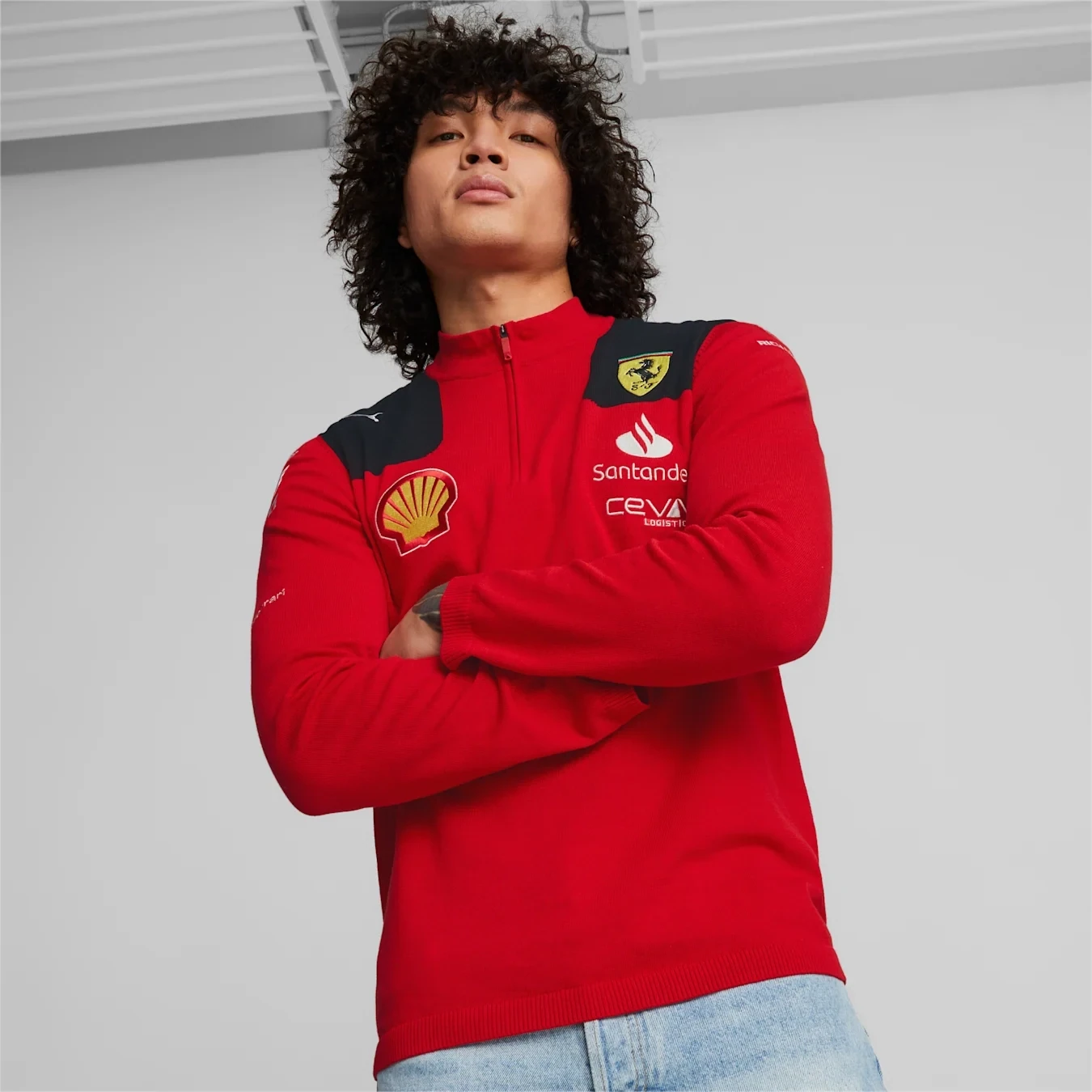 Puma 763414 01 Mens Red Ferrari SF Team HZ Knit Jacket